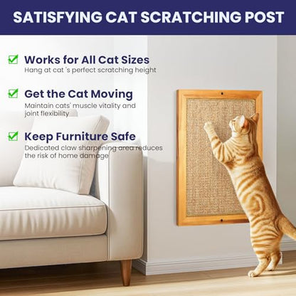 Large Sisal Cats Wall Scratcher, Floor or Wall Mounted Cat Scratching Mat, Durable cat Scratch Pads for Indoor Cats, Framed Sisal Scratch Pad Mat, Wall Cat Scratching Post for Furniture Protector - size: Extra Large