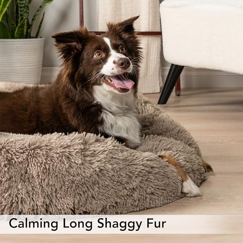 PetAmi Calming Dog Bed for Small Medium Dog Cat, Round Donut Dog Bed Washable, Fluffy Faux Fur Plush Cuddler Pet Kitten Cushion Bed, Anti-Slip, Fits up to 45 lbs, 30 inch, Taupe - color: Taupe, size: Medium - 30"