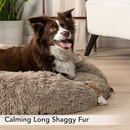 PetAmi Calming Dog Bed for Small Medium Dog Cat, Round Donut Dog Bed Washable, Fluffy Faux Fur Plush Cuddler Pet Kitten Cushion Bed, Anti-Slip, Fits up to 45 lbs, 30 inch, Taupe - color: Taupe, size: Medium - 30"