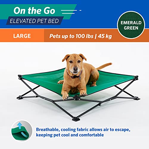 Coolaroo On-The-Go Elevated Dog Bed - Foldable Pop-Up Travel Dog Bed with Breathable, Moisture-Resistant Fabric, Carry Bag Included, Lightweight & Portable, Emerald Green, Large - color: Emerald Green, style: Large