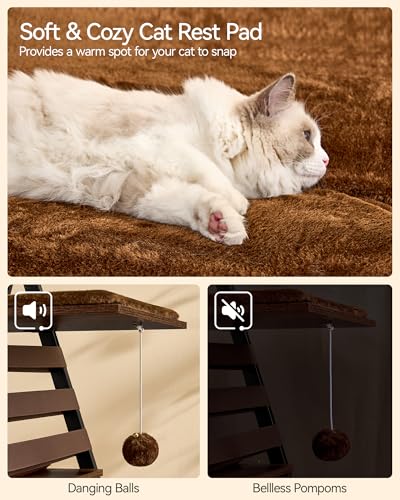 FourFurPets 72.4" Modern Cat Tower for Indoor Cats - Multi-Level Condo With Caves, Tall Tree With Scratching Board, Wooden Tower With Large Perch, Removable Pads, Rustic Brown - color: Rustic Brown