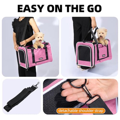 Top Loading Medium Cat Carrier with Privacy Protection for Nervous Pet, Soft-Sided Small Puppy Travel Crate Vet Visit, Kitty Cage Kennel Bag Suitcase Luggage Sleeve, 18x11x11 Inch Pink - color: Pink