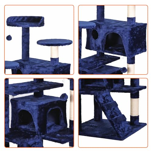 Nova Microdermabrasion 54 in Cat Tree Tower for Indoor Cats Multi-Level Cat Condo Cat Bed Furniture with Scratching Post Kittens Activity Center - color: Blue