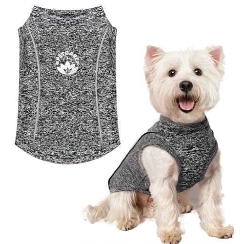 PETCARE Sun Protection Dog Shirts for Small Dogs Quick Dry Soft Stretchy Dog T-Shirts with Reflective Label Tank Top Sleeveless Vest Pet Clothes, Athletic Fabric, Black, M (Chest 17" Length 13.8") - color: Black, size: M ( Suggest 8-13 lbs)