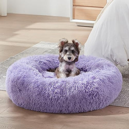 WESTERN HOME WH Calming Dog Bed & Cat Bed, Anti-Anxiety Donut Dog Cuddler Bed, Warming Cozy Soft Dog Round Bed, Fluffy Faux Fur Plush Dog Cat Cushion Bed for Small Medium Dogs and Cats - color: Purple, size: 27.0"L x 27.0"W x 8.0"Th