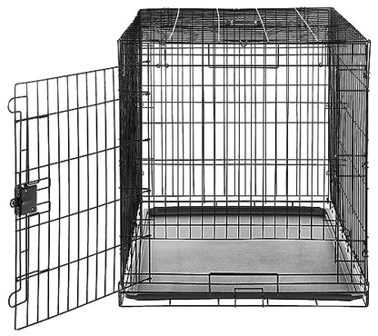 Amazon Basics Durable, Foldable Metal Wire Dog Crate with Removable Tray, Single Door, Divider Panel, 42 x 28 x 30 in, Black - size: 42.0"L x 28.0"W x 30.0"H, style: Single Door w/ Divider