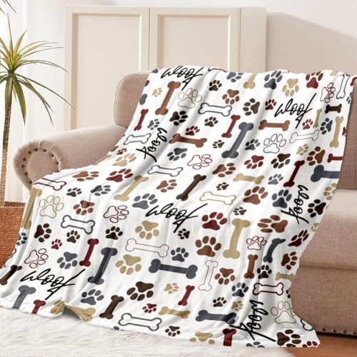 Tupmnbry Dog Throw Blanket Dog Paw Bones Print Blanket Super Soft Flannel Fleece Blanket Lightweight Fluffy Plush Bed Blankets for Bedding Sofa and Travel 50"X60" - color: Dog Paw Bones, size: 50"X60"