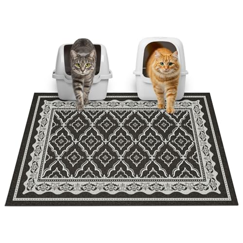 Glittme Premium Cat Litter Mat 33"x22" - Non-Slip & Waterproof Litter Trapping Mat for Litter Boxes - Soft Mesh Kitty Sand Catcher Pad Easy to Clean & Washable Floor Protector - color: Black Checkerboard, size: 33"x22"