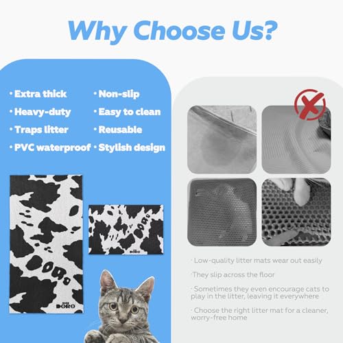 Doro Cat Litter Box Mat,Extra Thick in Waterproof Non-Slip Cat Litter Trapping Mat for Floor,Washable & Reusable,Stops Litter Tracking from Paws,Modern Cow Pattern(Horizontal Version,23x15 Inch) - size: 23x15 inch