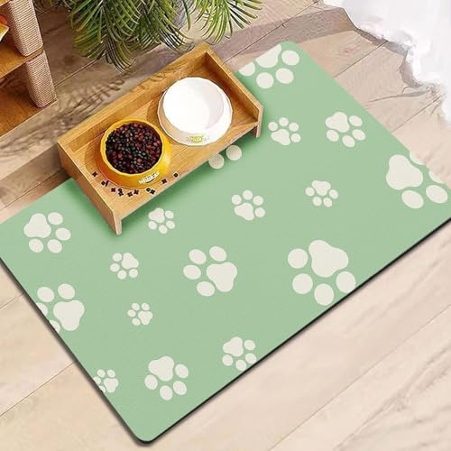 Pet Feeding Mat Dog Cat Food Mat Absorbent No Stains Quick Dry Rubber Bottom Anti-Slip Water Bowl Mats Easy to Clean for Indoor Pet Placemats Water Dispenser Mat - color: Green-JY, size: 12"×20"