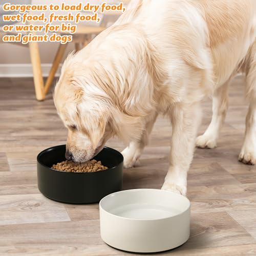 Large Dog Bowls, Non Slip Heavy Ceramic Dog Food and Water Bowl with Silicone Base, 8" Pet Feeding Bowl for Small, Medium, and Big Dogs (Black, 8 Inches) - color: Black, size: 8 Inches