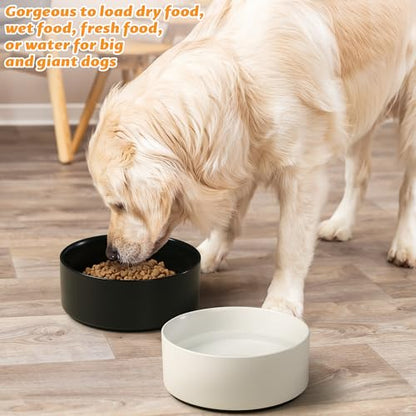 Large Dog Bowls, Non Slip Heavy Ceramic Dog Food and Water Bowl with Silicone Base, 8" Pet Feeding Bowl for Small, Medium, and Big Dogs (Black, 8 Inches) - color: Black, size: 8 Inches