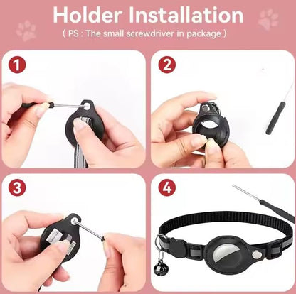 Cat Collar Breakaway, Reflective Kitten Collar with Air Tag Holder and Bell for Girl Boy Cats (Black)