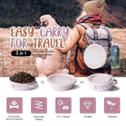 Blue Slow Feeder Travel Dog Bowl Set | 30oz Stainless Steel + 20oz Collapsible Silicone Dish | Water Bottle Holder| Non-Slip, Anti-Choking, BPA-Free | We Give Back - color: Slow feeder Blue Bowl