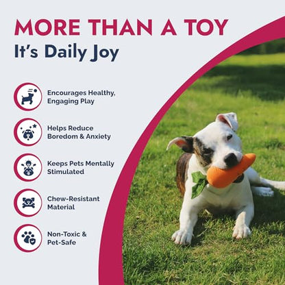 PETLOU 8 Inch Carrot Plush Dog Toy for Soft Chewers – Durable Squeaky & Crinkle, Anti Boredom Chew Toy for Dogs, Cute Soft Stuffed Calming Indoor Pet Toy for All Dog Breeds
