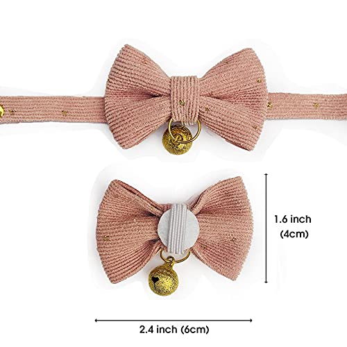 Safety Quick Release Cat Collars, Soft Kitten Collars with Detachable Bow Tie and Bell, Pack of 2, Adjustable 20-30 cm (20-30cm, Pink+Cream) - color: Pink+Cream