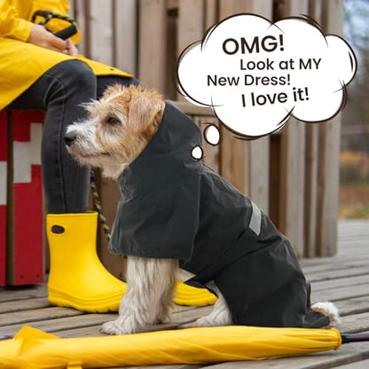 Nanaki Dog Rain Coats with Hood, Reflective Pet Raincoat with Leash Hole, Hooded Rain Ponchos for Rainny Snow Days,Windproof Waterproof Dog Coat Jacket Vest for Outdoor Hiking Walking Hunting Black L - size: L(Back Length: 17")