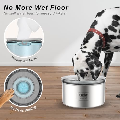 1Gallon Dog Water Bowl, 3.8L No Spill Water Bowl for Dogs, Stainless Steel Spill Proof Dog Bowl, No Splash Slow Drinking Bowl with No Slip Base for Messy Drinkers[Anti Digging]