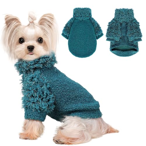 Small Dog Sweater Turtlenecks Dog Sweaters for Small Dogs Winter Fleece Doggy Clothes Puppy Outfits Cold Warm Pet Sweater Puppy Coat Doggie Jacket for Chihuahua Yorkie Teacup Cat Apparel, Green, XXS - color: Green, size: XX-Small (Chest 11in )