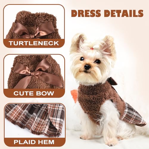 Dog Sweater Dress,Dog Dress Clothes Dresses for Small Dogs Girl Winter Fall Flannel Warm Pet Puppy Cat Tutu Princess Plaid Female Sweater (Medium, Brown) - color: #1 Brown, size: Medium (Chest 18.5 in)