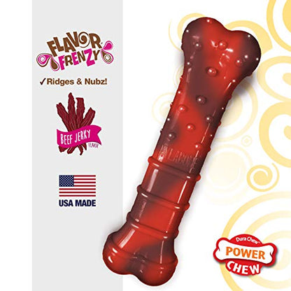 Nylabone Textured Bone Power Chew Toy for Dogs, Durable & Tough Dog Toys for Aggressive Chewers, Beef Jerky Flavor, X-Small Dogs - Up to 15 lbs, 1 Count - size: X-Small