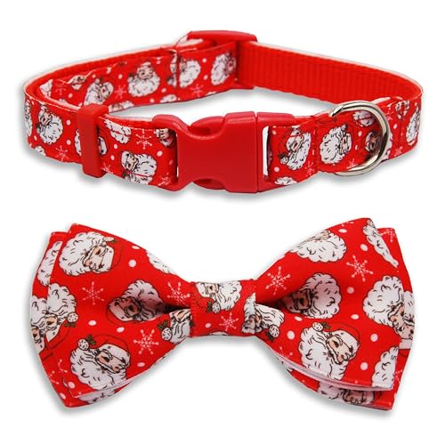 Christmas Dog Collar with Bow Tie, Holiday Festive Santa Claus Pattern Xmas Pet Collar, Adjustable with Quick Release Buckle for Puppy, Small, Medium, Large Dogs, Boy & Girl Pets - color: Christmas snowflakes, size: Large-(16-27") Neck * 1" Wide