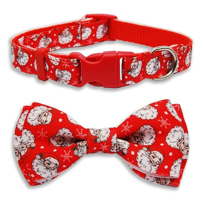 Christmas Dog Collar with Bow Tie, Holiday Festive Santa Claus Pattern Xmas Pet Collar, Adjustable with Quick Release Buckle for Puppy, Small, Medium, Large Dogs, Boy & Girl Pets - color: Christmas snowflakes, size: Large-(16-27") Neck * 1" Wide