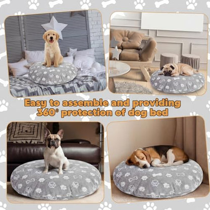Oudain Washable Round Dog Bed Cover 30 x 30 x 10 Gray Paw Bone Prints Waterproof Dog Bed Cover Replacement for Round and Donut Dogs Beds Scratch Resistant Mattress Protector - size: 30" X 30" X 10", style: Gray Bone Paw Print