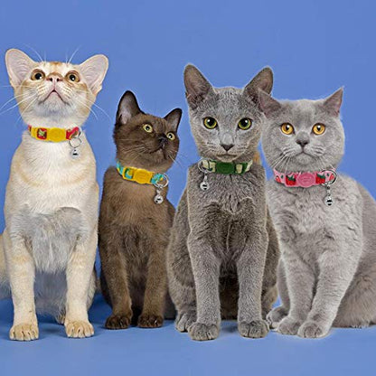 4 Pack Cat Kitten Collar Breakaway with Bell Quick Release Safe Buckle Adjustable Cat Kitten Collar - color: 2#Fruit, size: Cat(Neck:8"-12")