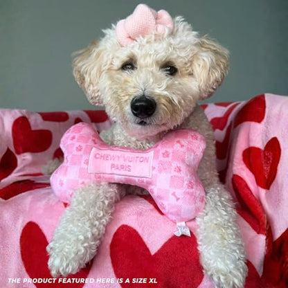 Haute Diggity Dog Chewy Vuiton Bone Plush Squeaky Dog Toy, Soft Durable Designer-Inspired Stuffed Puppy Chew Toys for Small & Medium Dogs, Machine-Washable (Pink Checker) Large - color: Pink Checker Bone, size: Large