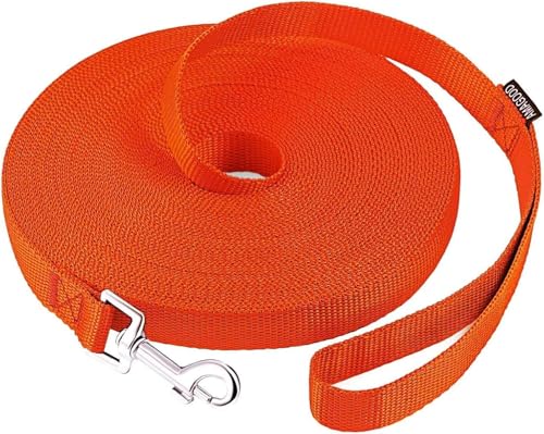 AMAGOOD Dog/Puppy Obedience Recall Training Agility Lead-15 ft 20 ft 30 ft 50 ft Long Leash-for Dog Training,Tie Out,Play,Safety,Camping (50Feet x 1Inch, Orange) - color: Orange, size: 1" x 50ft