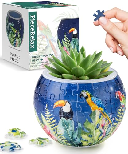 PieceRelax 3D Puzzle Planter 80 Pieces - Flower Pot - Bird of Paradise, for Mom, Home Decor Flower Pots for Indoor Cactus, Succulents Pots [K1106] - color: Bird of Paradise