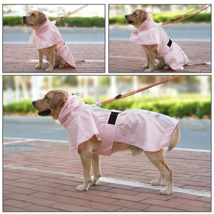 Adjustable Dog Raincoat, Waterproof Dog Rain Jacket for Small Medium Large Dogs,Reflective Lightweight Pet Rain Coat with Leash Hole(Pink&White, X-Large) - color: Pink&White, size: X-Large(37-55lb)