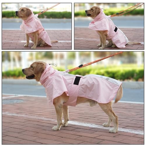 Adjustable Dog Raincoat, Waterproof Dog Rain Jacket for Small Medium Large Dogs,Reflective Lightweight Pet Rain Coat with Leash Hole(Pink&White, Medium) - color: Pink&White, size: Medium(13-22lb)