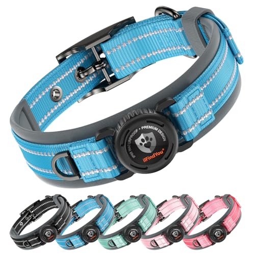 Dog Collar with Airtag Holder for XLarge Dogs, Upgraded Waterproof Air Tag Dog Collar Widened Comfortable Padded, Reflective, Ultra-Durable, Heavy Duty Dog Collars Adjustable - XL(24" - 28") Blue - color: Blue, size: XL: 24 - 28"