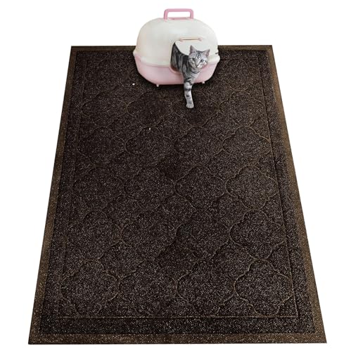 Cat Litter Mat Traps Litter from Litter Box XL Size 47"X36" Durable Trapping Rug, Non-Slip and Waterproof, Easy to Clean - color: Brown