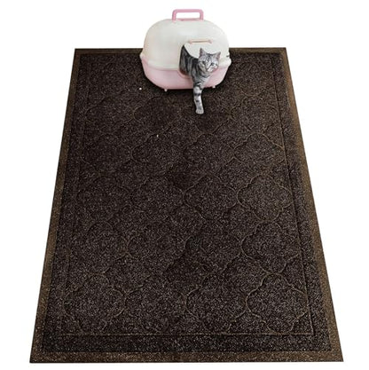 Cat Litter Mat Traps Litter from Litter Box XL Size 47"X36" Durable Trapping Rug, Non-Slip and Waterproof, Easy to Clean - color: Brown