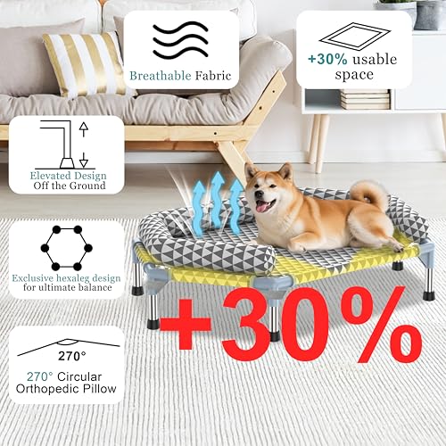 Orthopedic Dog Bed for Medium Dogs - Removable Bolsters & Cleanable Cover,Elevated Outdoor Dog Bed,Easy to Assemble,Up to 100lbs,Medium - size: 6 Sided Bolster Medium