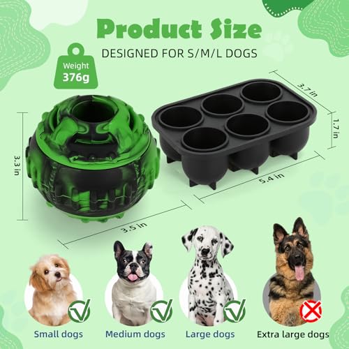 Dog Toys for Boredom - Frozen Treats Toy, Dog Toy Refillable Freezable Dog Food, Reduces Anxiety Chew Toy, Easy to Clean Interactive Dog Puzzle Toys, Treats Dispensing Dog Toys, 4-IN-1 Enrichment Toys - color: Green
