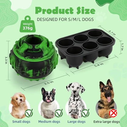 Dog Toys for Boredom - Frozen Treats Toy, Dog Toy Refillable Freezable Dog Food, Reduces Anxiety Chew Toy, Easy to Clean Interactive Dog Puzzle Toys, Treats Dispensing Dog Toys, 4-IN-1 Enrichment Toys - color: Green