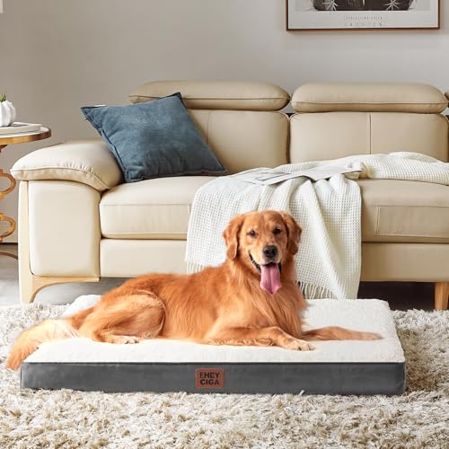EHEYCIGA Orthopedic Dog Beds, Egg Crate Dog Bed Pet Mat with Washable Removable Cover, All Size Dogs - color: Beige, size: 30*20*3.5 Inches