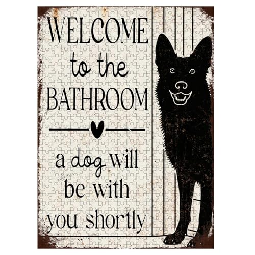 1000 Pieces Wooden Jigsaw Puzzle Black Dog Bathroom Greeting Hand Eye Coordination Training Fine Motor Skills Development 29.5x19.7 Inch - color: Wooden Puzzle6, size: 1000 Piece pcs