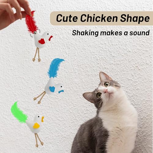 Andiker 3 PCs Catnip Toys with Bell and Feather, Canvas Cat Kicker Toy Chicken Shape Interactive Cat Toys for Indoor Cats to Relieve Boredom and Increase Exercise