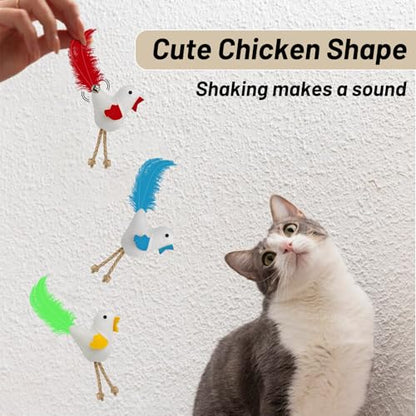 Andiker 3 PCs Catnip Toys with Bell and Feather, Canvas Cat Kicker Toy Chicken Shape Interactive Cat Toys for Indoor Cats to Relieve Boredom and Increase Exercise