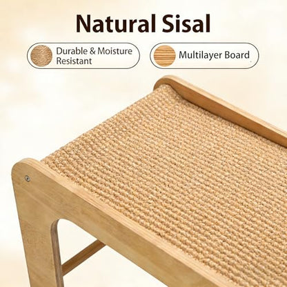 L-Shaped Cat Scratching Board with Sisal and Wooden Frame, Wall Mounted Scratcher Pad with Ball Toy for Indoor Cats, 28.2 Inch (28.2inch)