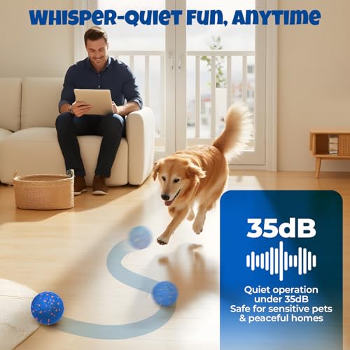 Fsitego Smart Interactive Dog Toy Ball – Automatic Moving, Bouncing & Rolling, 3 Modes, Chew-Proof E-TPU Shell, Waterproof, Rechargeable, for Medium and Large Dogs, Light Blue