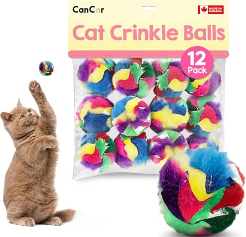 Crinkle Cat Toy Balls 12 Pack | Soft Cat Crinkle Toys for Indoor Cats & Kittens | Food-Grade Acetate Safer Than Mylar | Made in Canada - style: 12 Pack