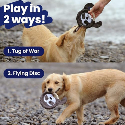 PAWSPIK Flying Disc Tug-of-War Toy, Eco-Friendly Recycled Material, Squeaker Toy for Medium and Large Dogs, for Throwing & Fetching 8.5" Diameter (Adventurous Ape) - style: Adventurous Ape
