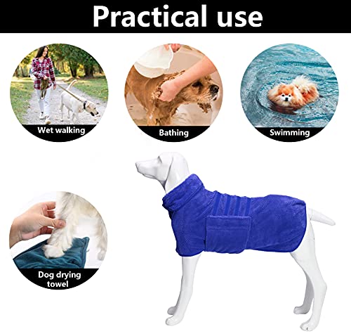 Geyecete Pineapple Grid Fast Drying Super Absorbent Dog Cat Bath Robe Towel - Blue, S - color: Blue(Pineapple grid), size: Small