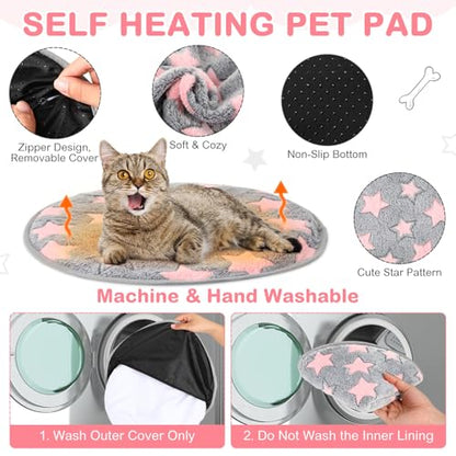 4 Pack Self Heating Cat Bed Cat Self Warming Pad with Removable Cover Extra Warm Thermal Pet Pad Washable Pet Crate Mat Anti Slip Kennel for Indoor Outdoor Pets (Star,16 x 16 Inches) - size: 16 x 16 Inches
